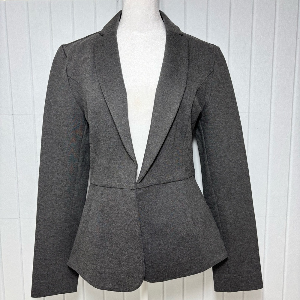 Quince Dark Gray Blazer Notch Collar Long Sleeve Hook and Eye Work Size S